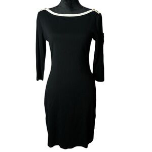 Lauren Ralph Lauren Black & White Shift Dress Gold Buttons Women’s Size Medium